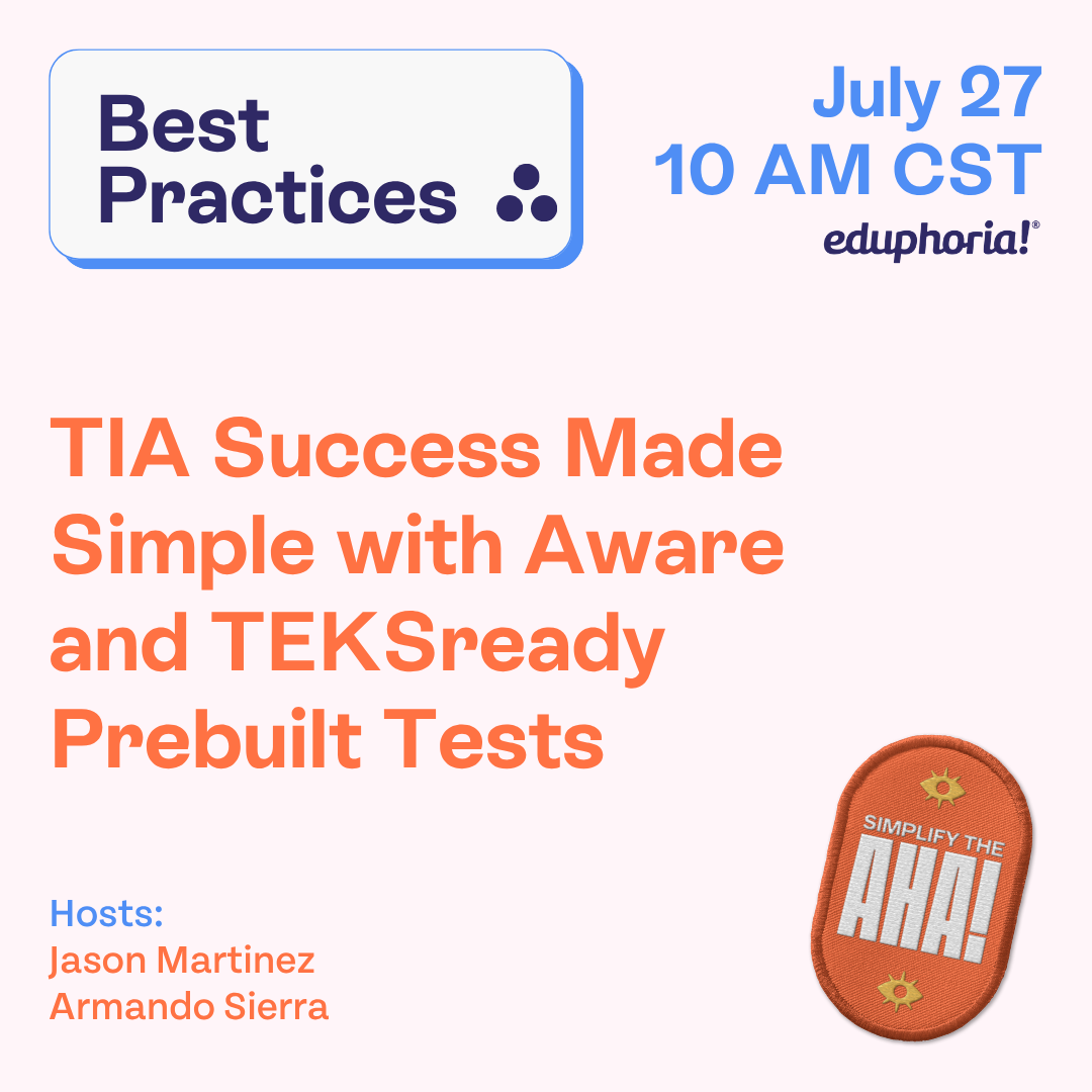 Announcement for a webinar on TIA success with Aware and TEKSready prebuilt tests.